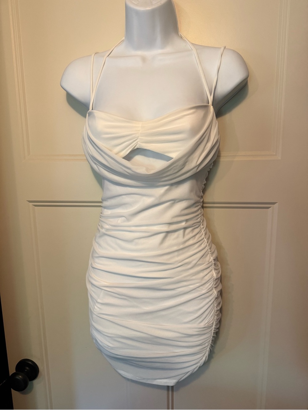 Windsor White Ruched Cutout Mini Dress